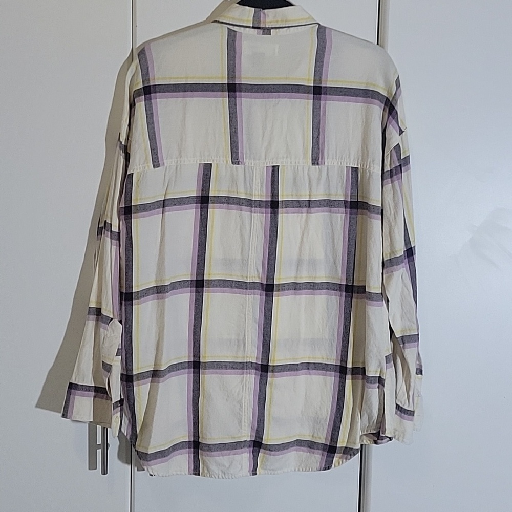 Old Navy Purple, Yellow, and Black Plaid Flannel Shirt - Picture 4 of 5